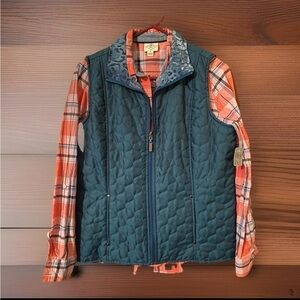 St. John's Bay Womens Pink Plaid Button-Up Long Sleeve Size M w Quilted Vest M